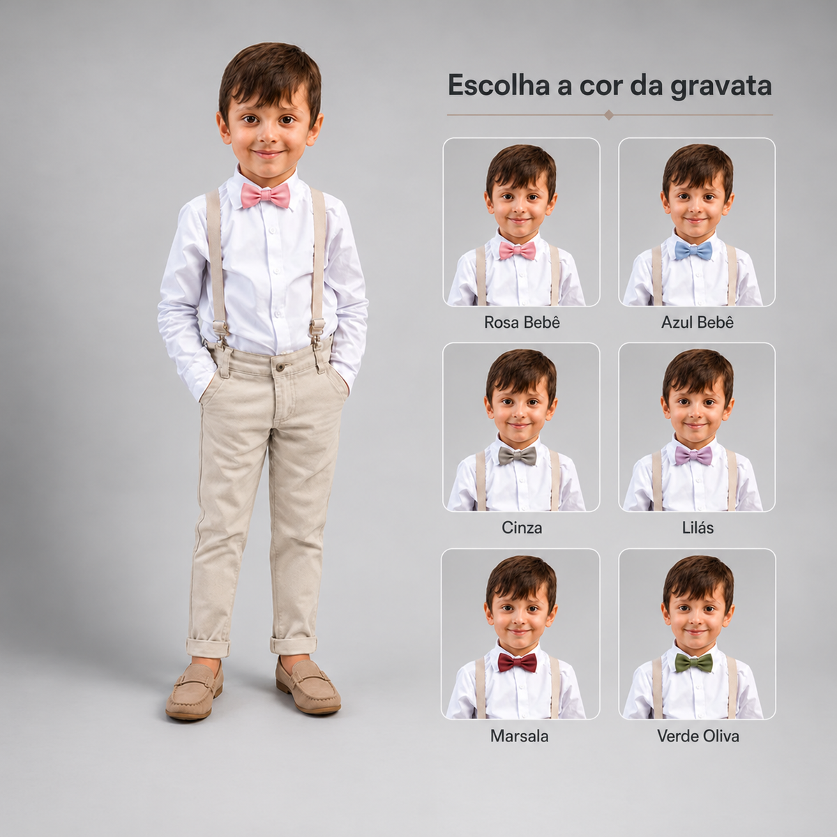 Conjunto Social  Pajem Bege com Gravata Borboleta várias cores P ao 16
