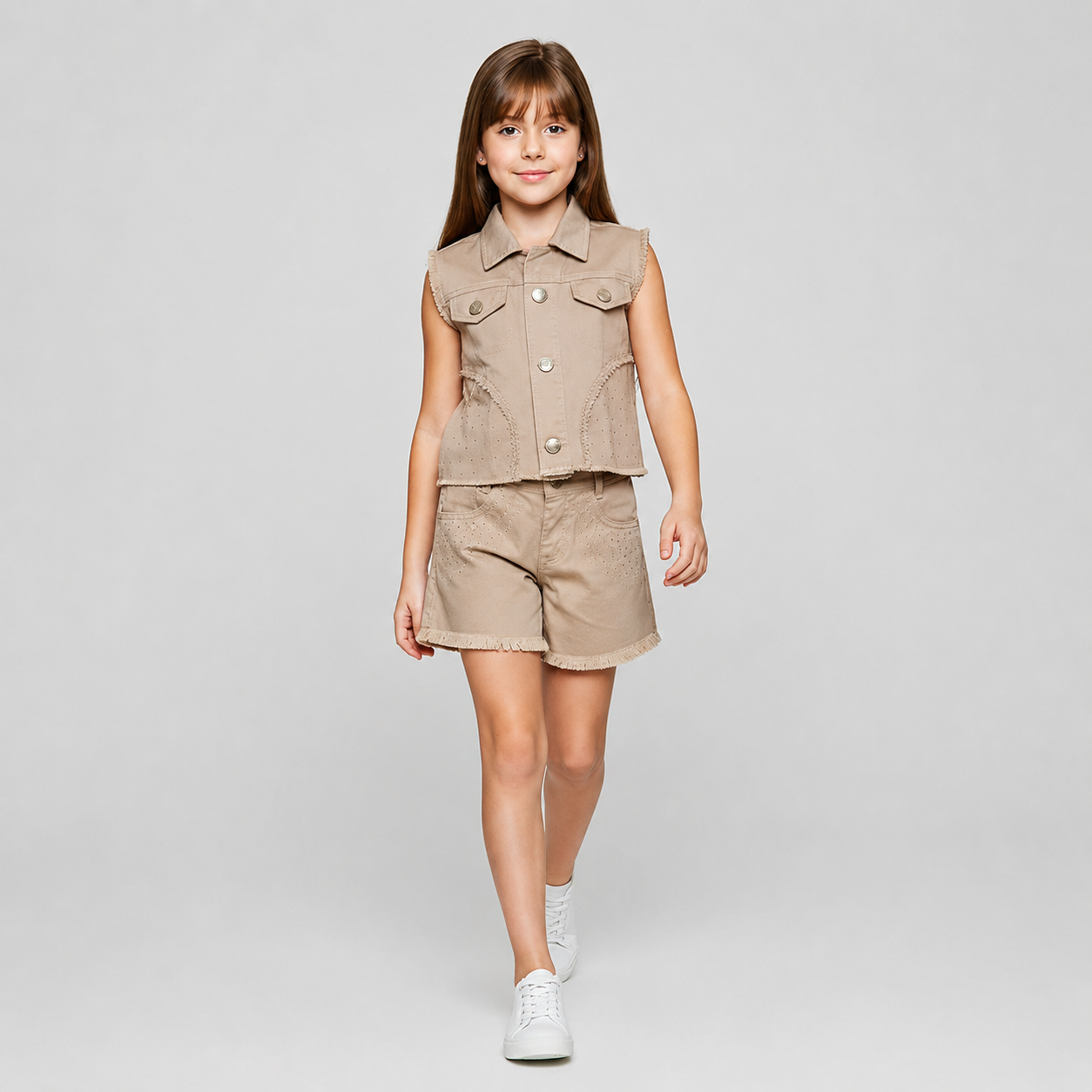 Conjunto Jeans Infantil Menina  Colete e Short Brilho Luxo