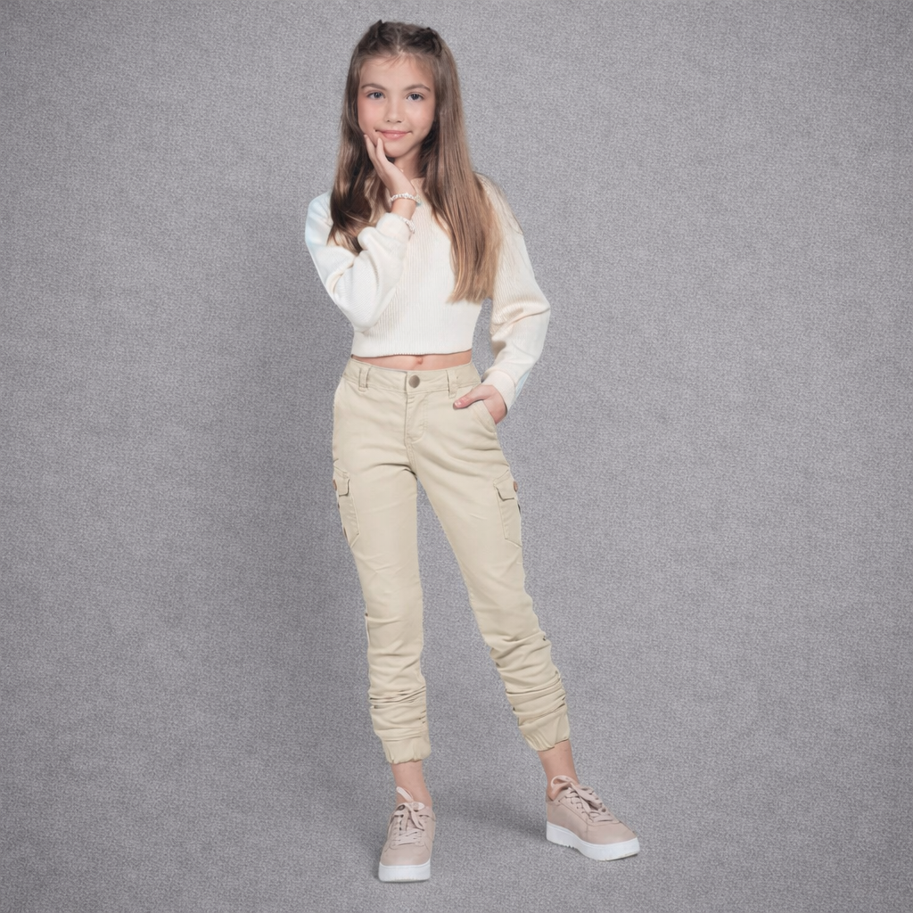Calça Cargo Feminina Moda Juvenil Bolsos Prático Várias Cores 10 ao 16 Anos