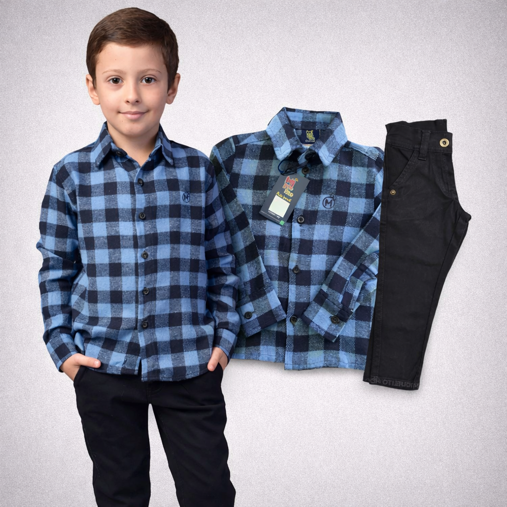 Conjunto Infantil Camisa Xadrez e Calça Jeans Preta pronta entrega