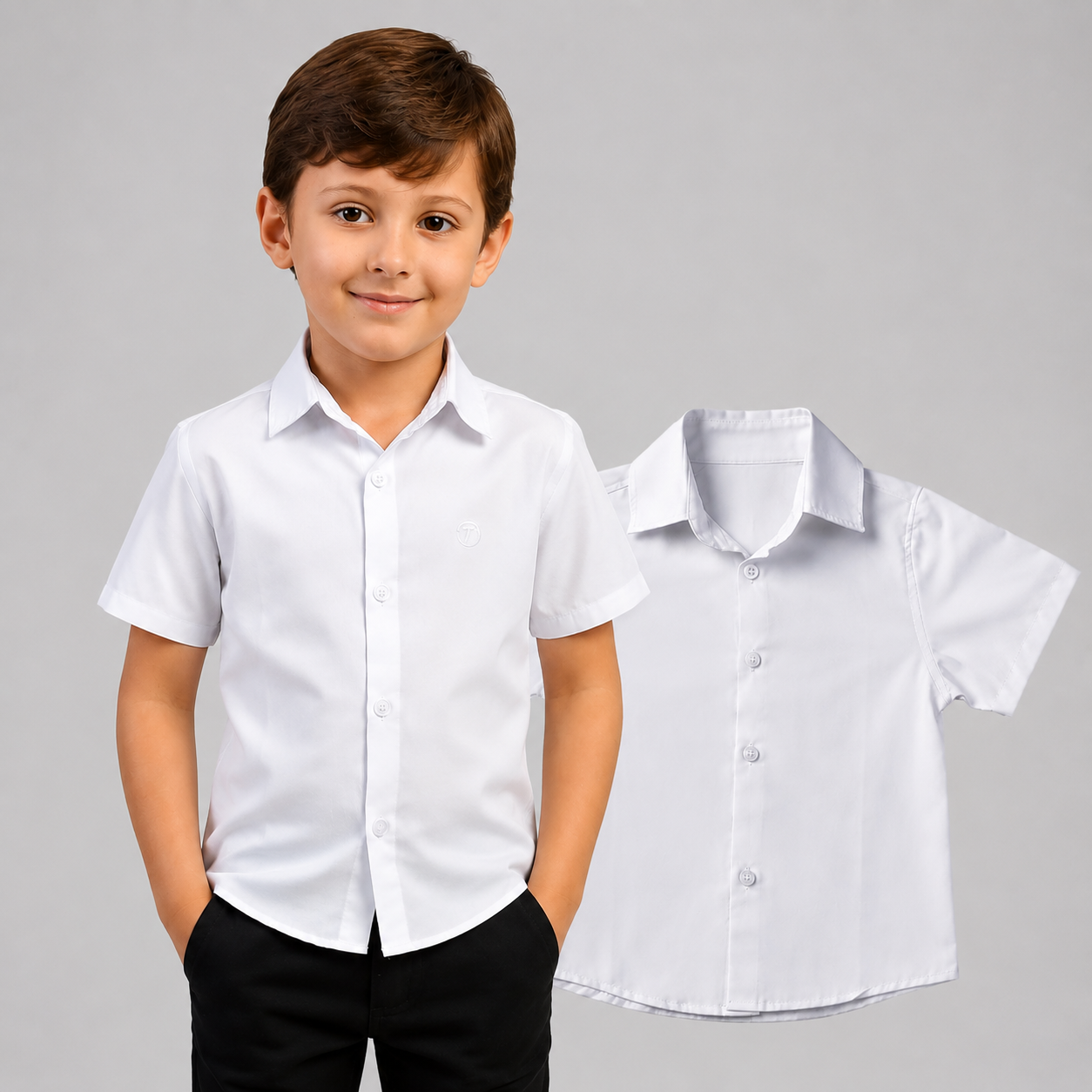 Camisa Branca Social Infantil Manga Curta Algodão P ao 8 anos