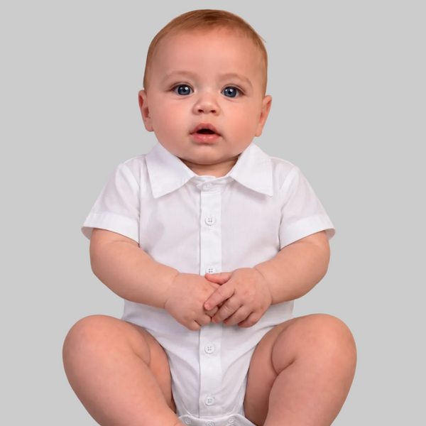 Camisa Branca Social Infantil Manga Curta Algodão