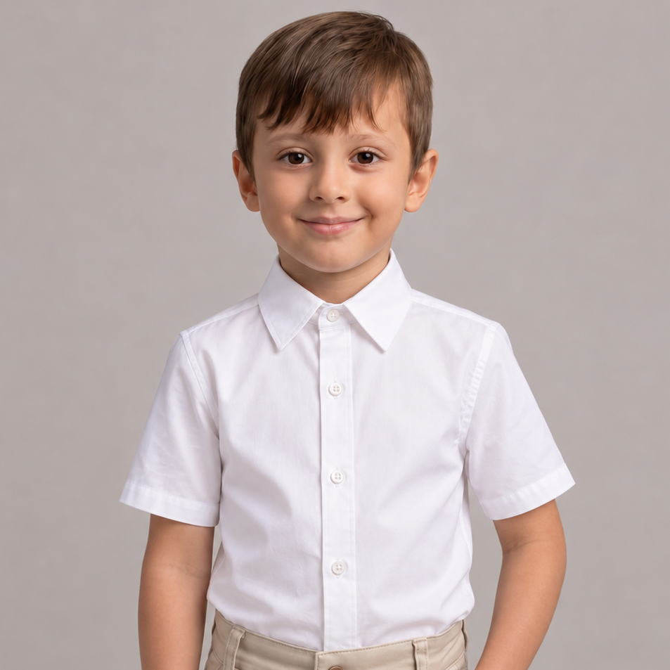 Camisa Branca Social Infantil Manga Curta Algodão P ao 16