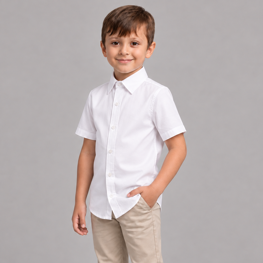 Camisa Branca Social Infantil Manga Curta Algodão P ao 16