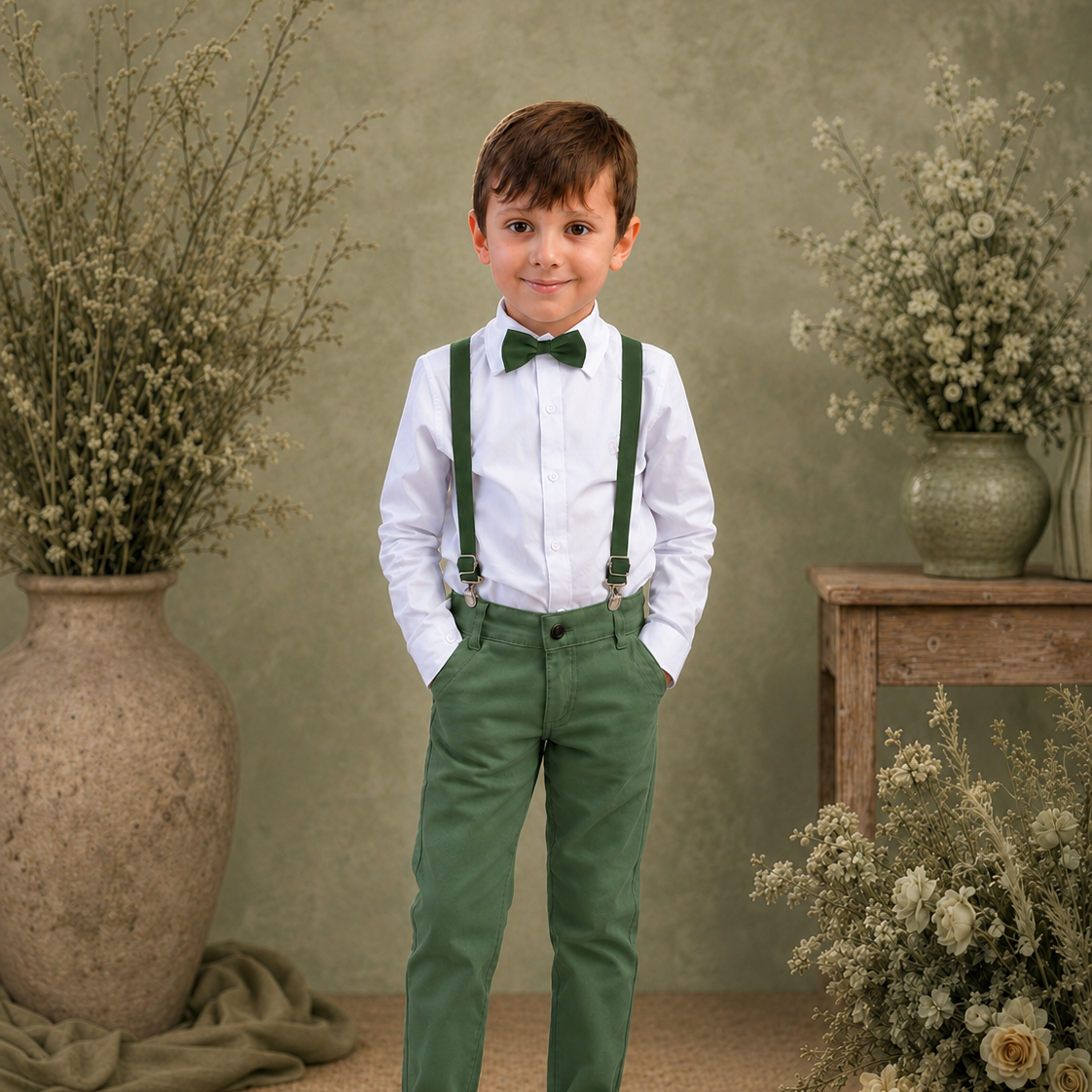 Conjunto Para Casamento Pajem Verde Musgo e Verde Oliva