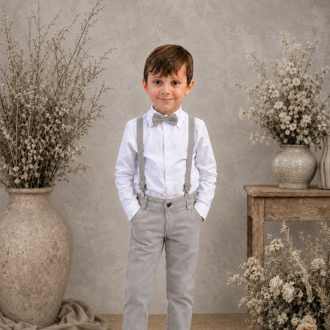 Conjunto Roupa Casamento Cinza Gravata e Suspensório Várias cores Infantil e Juvenil