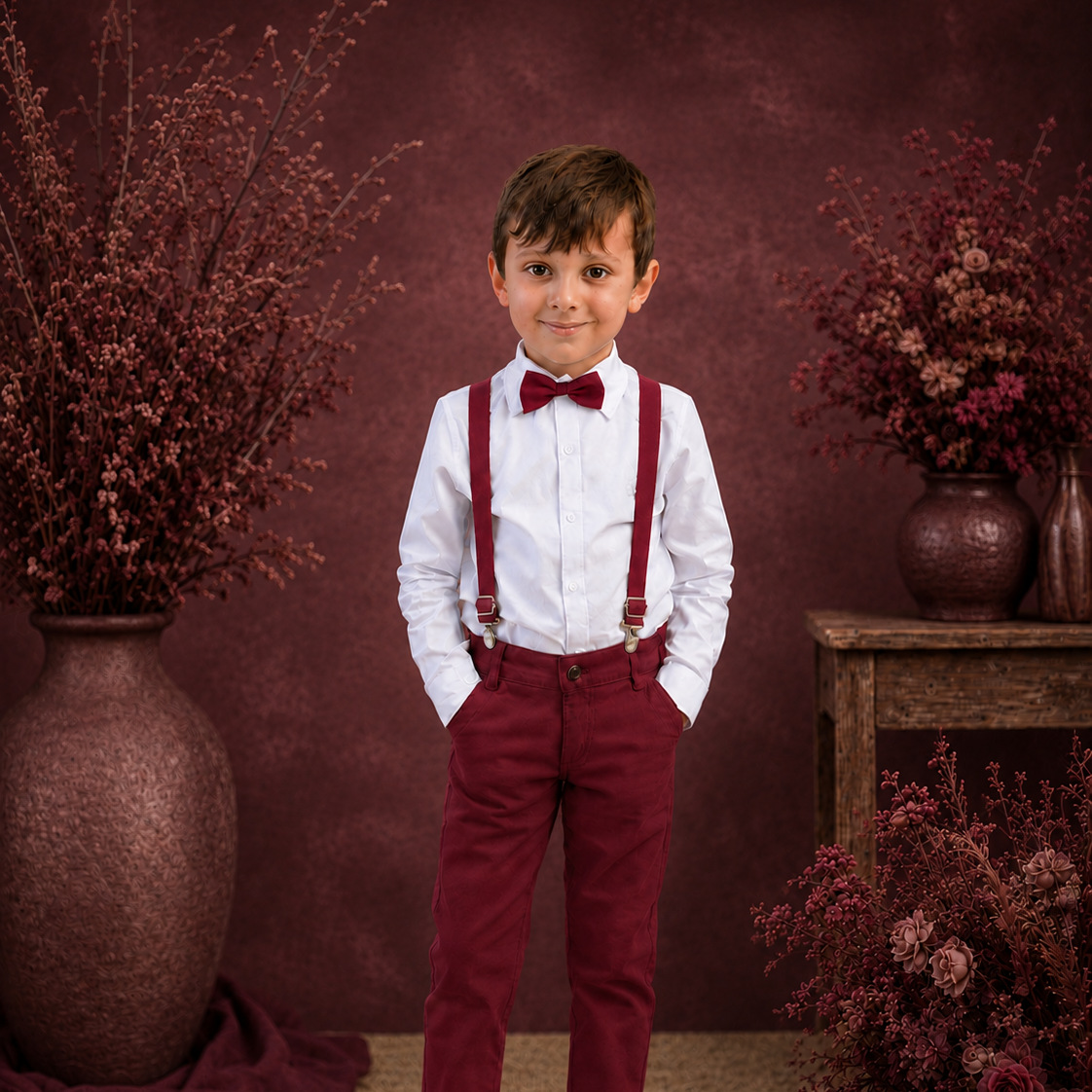 Conjunto Para Formatura e Casamento Antialérgico 100% Algodão Marsala 1 ao 8 anos