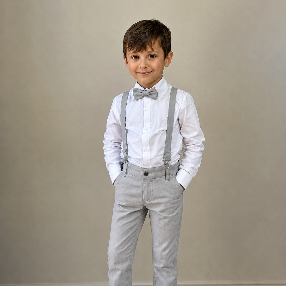 Conjunto Roupa Casamento Cinza Gravata e Suspensório Várias cores Infantil e Juvenil