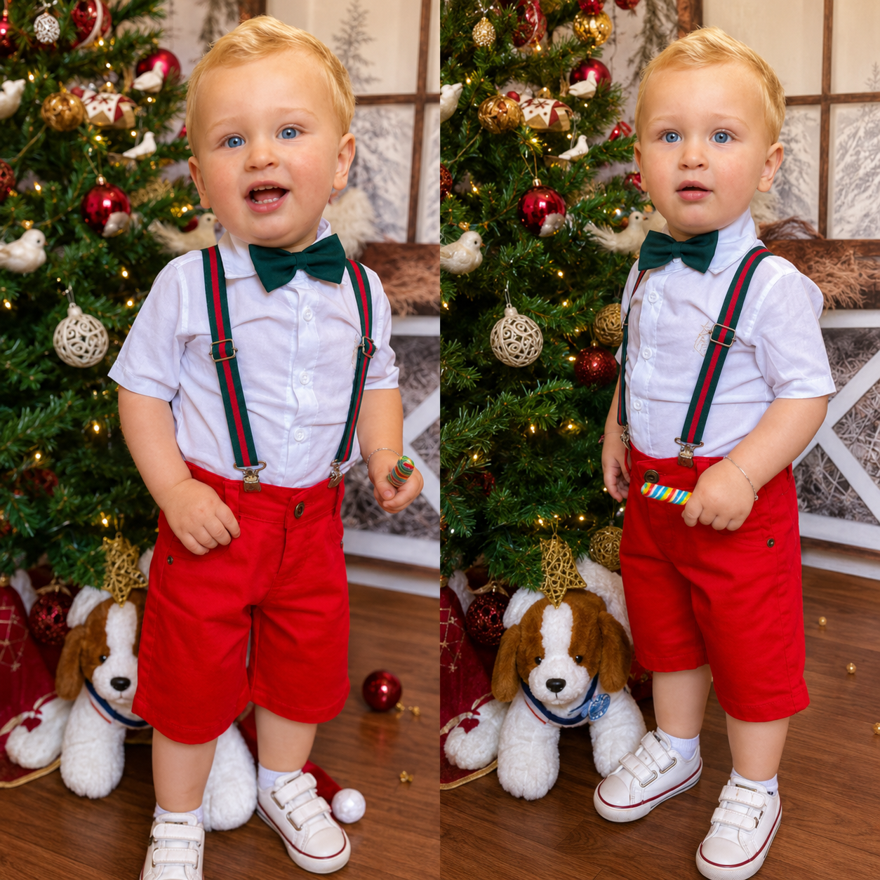 Roupa Natal Menino Infantil bebê - Camisa Bermuda Gravata P ao 8 anos