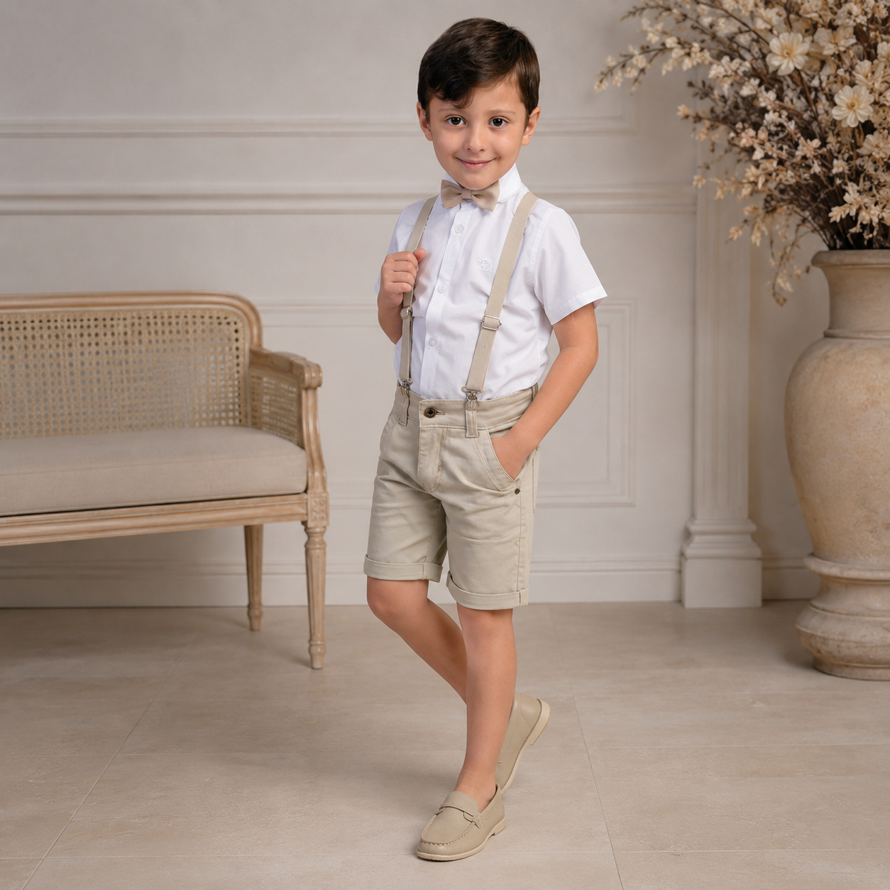 Conjunto Pajem Bermuda Bege 10 a 16 anos Juvenil