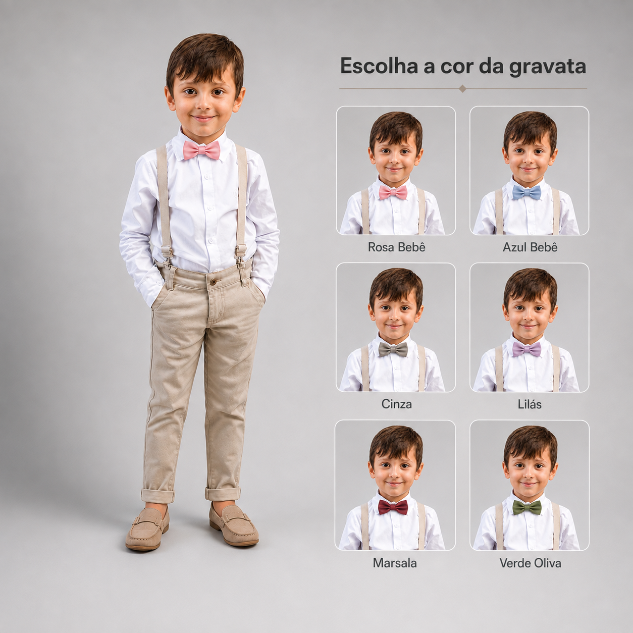 Conjunto Social  Pajem Bege com Gravata Borboleta várias cores  P ao 16 anos