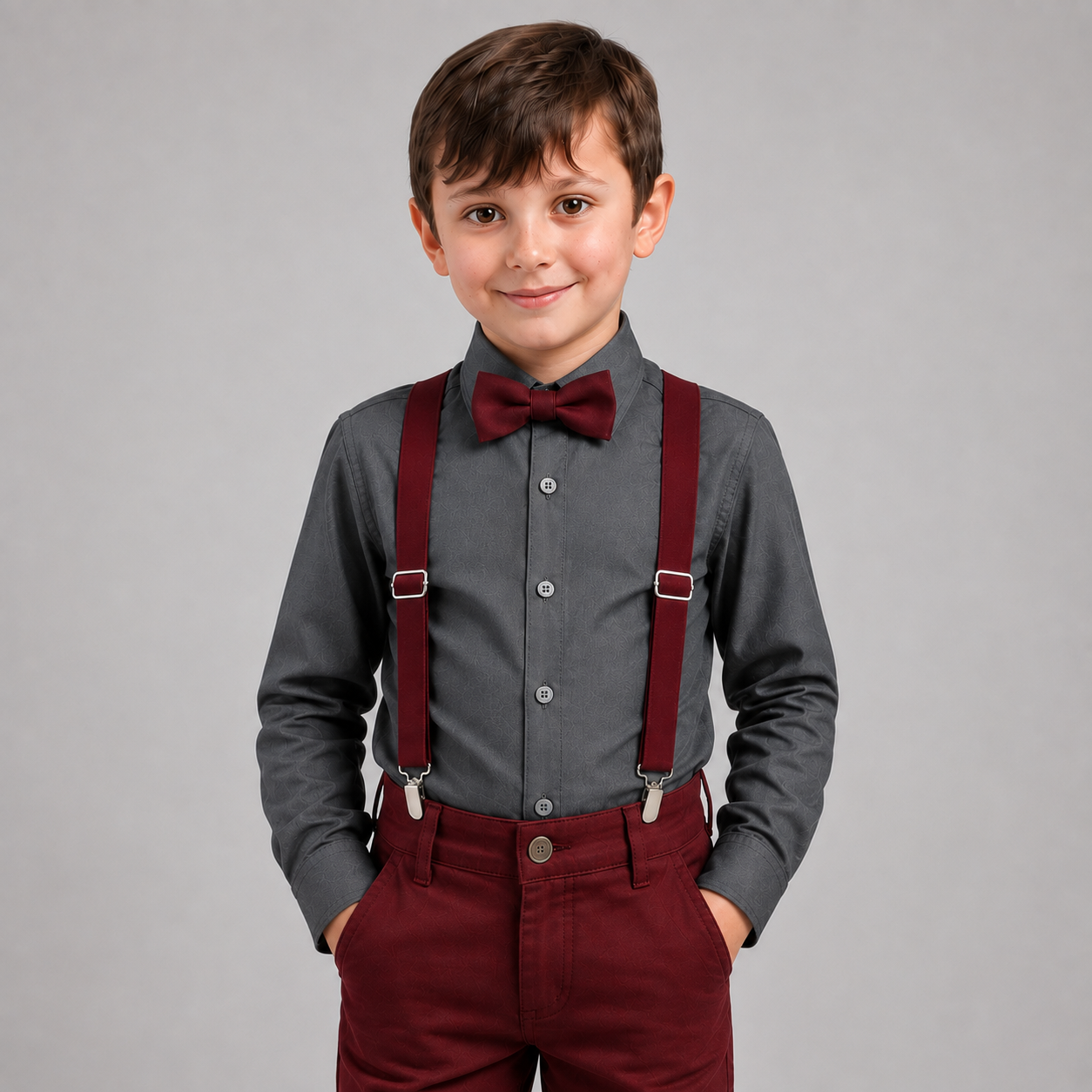 Conjunto Pajem Marsala com Camisa Cinza - P ao 8