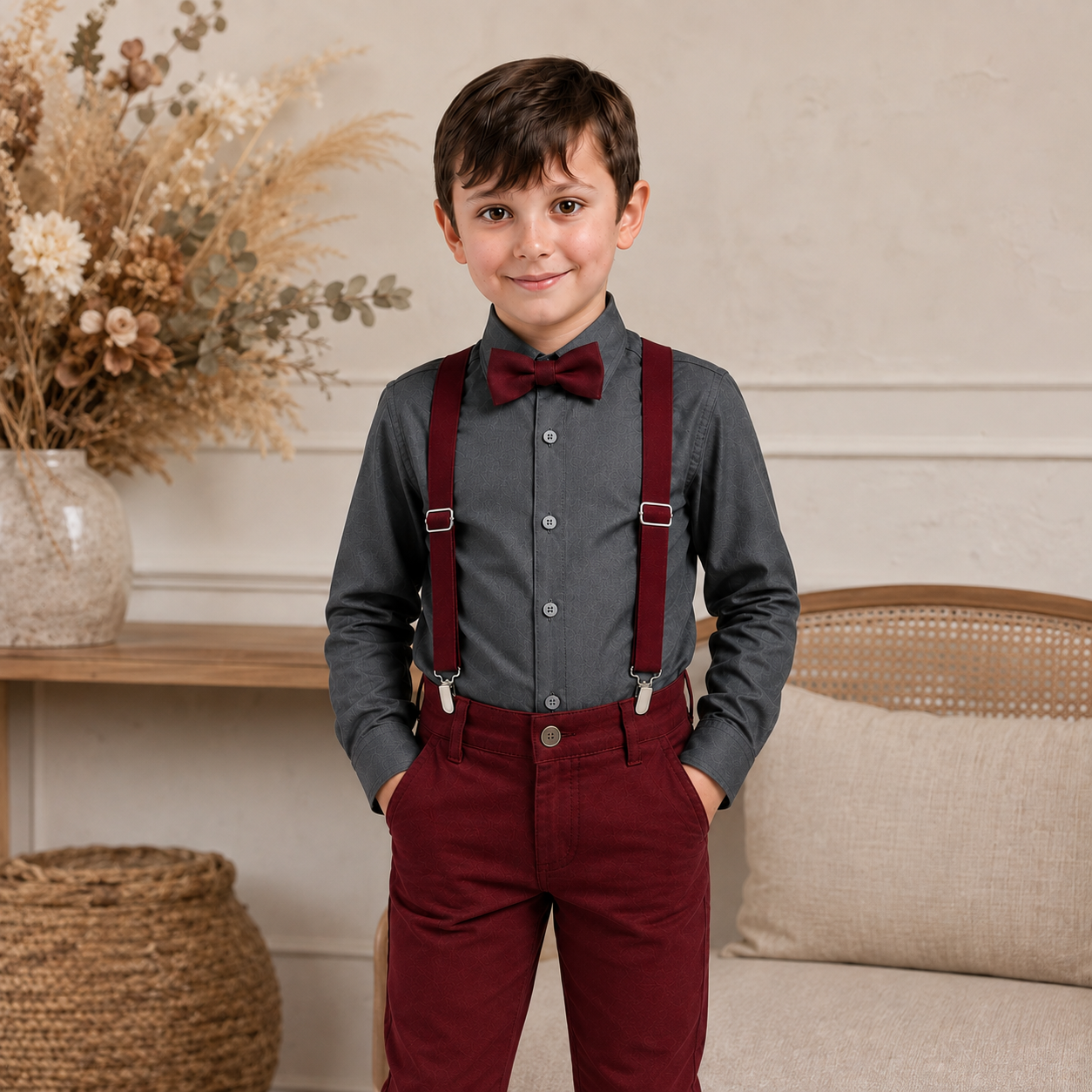 Conjunto Pajem Marsala com Camisa Cinza - P ao 8