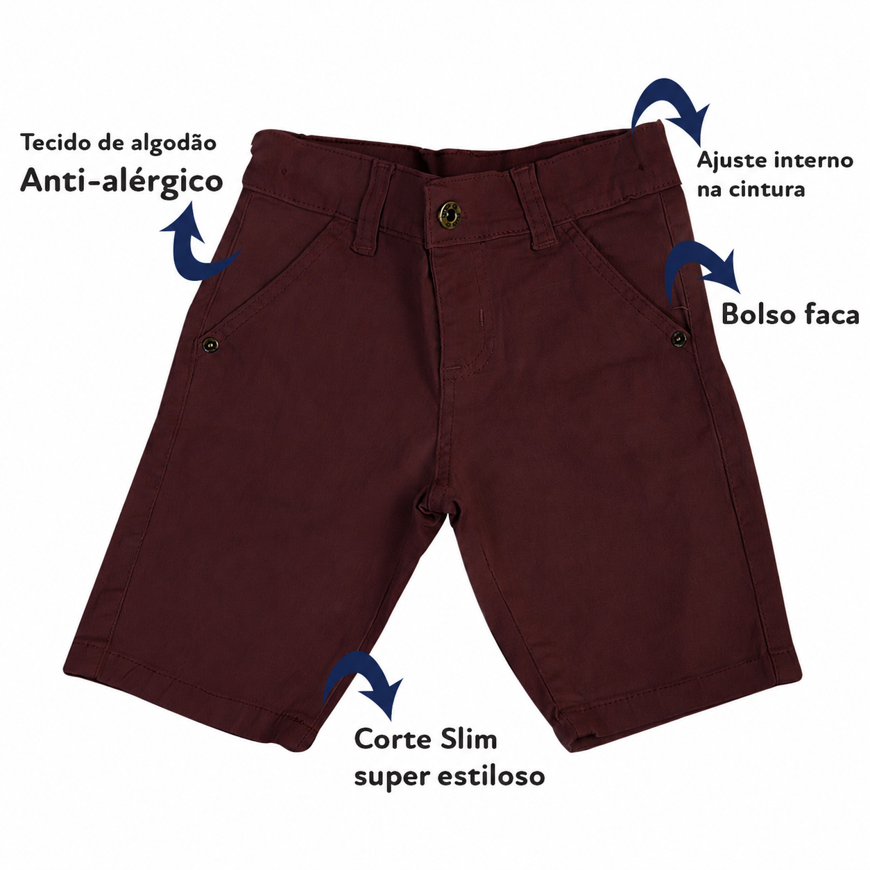 Bermuda Bolso Faca Sarja Infantil - Varias Cores