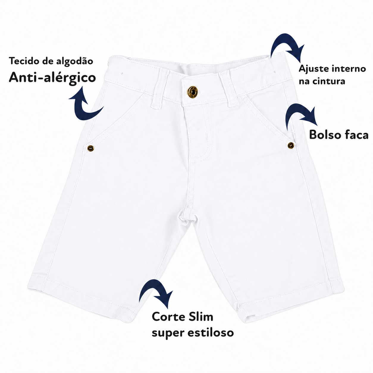 Bermuda Bolso Faca Sarja Infantil - Varias Cores