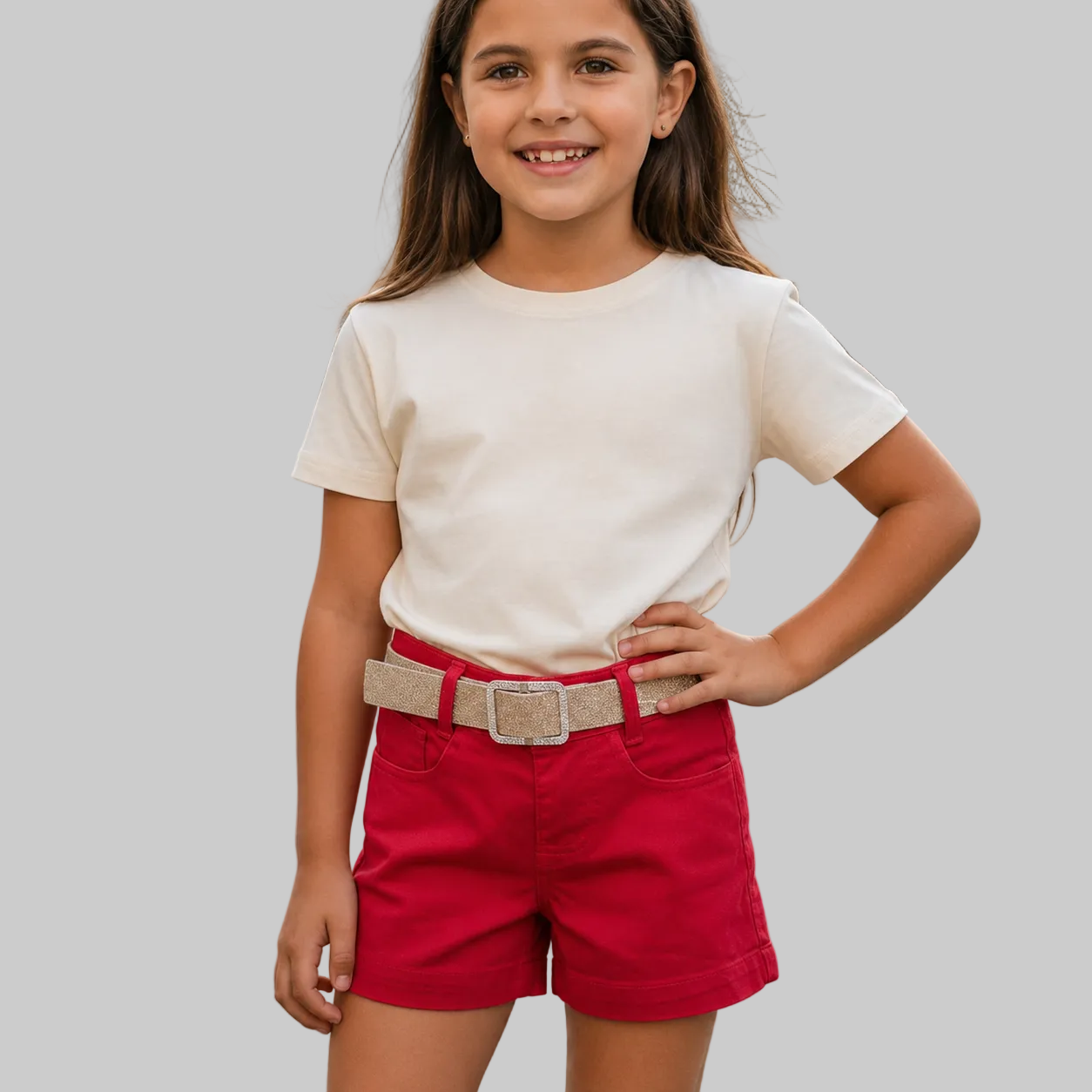 Short Jeans Infantil Com Cinto De Brilho Meninas