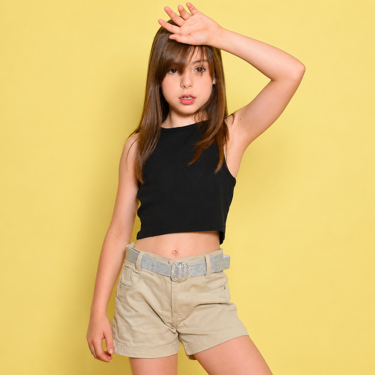 Short Jeans Infantil Com Cinto De Brilho Meninas