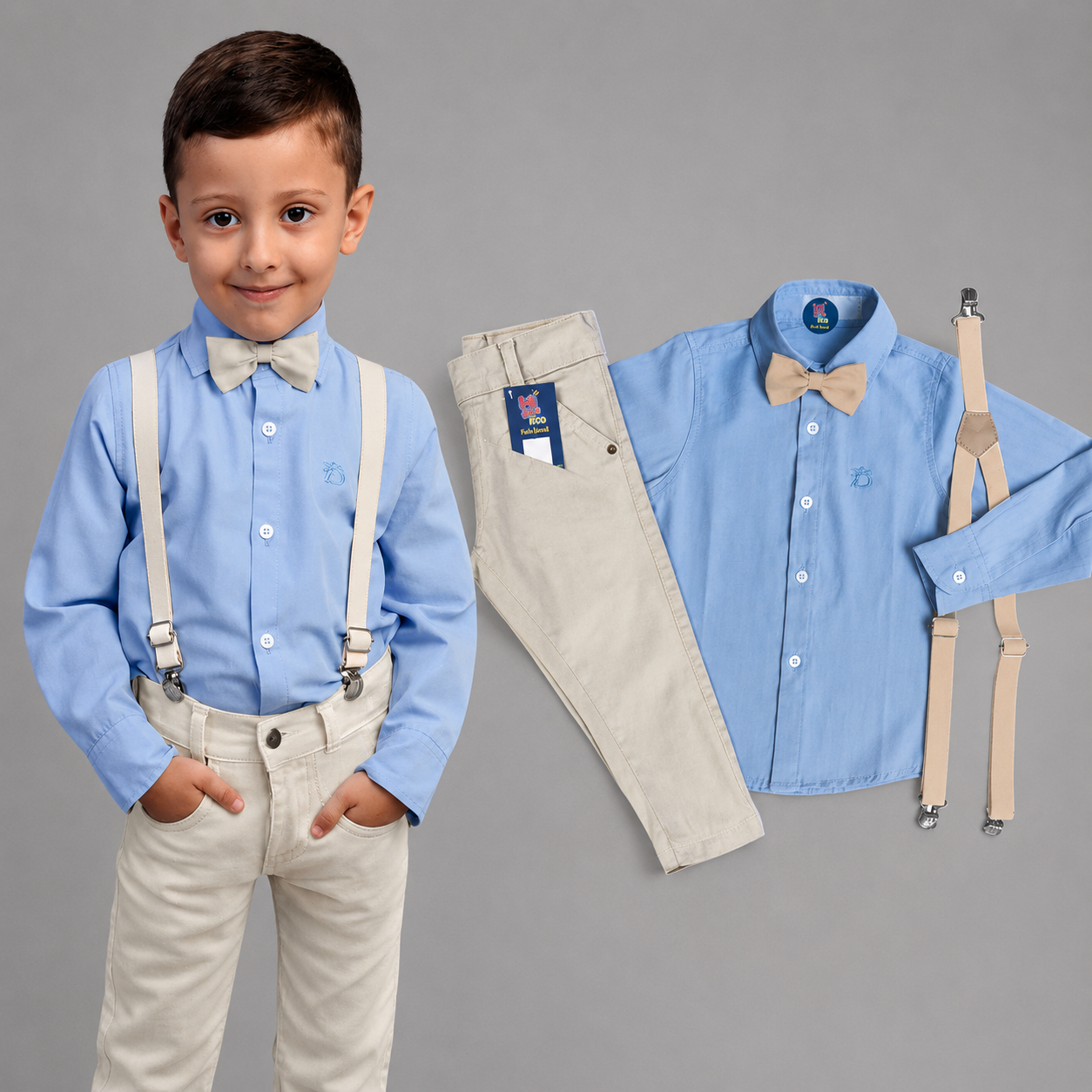 Conjunto Social Bebê Menino Batizado Infantil kit 4 peças - Azul bebê - 1 ao 16 anos