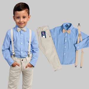 Conjunto Social Bebê Menino Batizado Infantil kit 4 peças - Azul bebê - 1 ao 16 anos