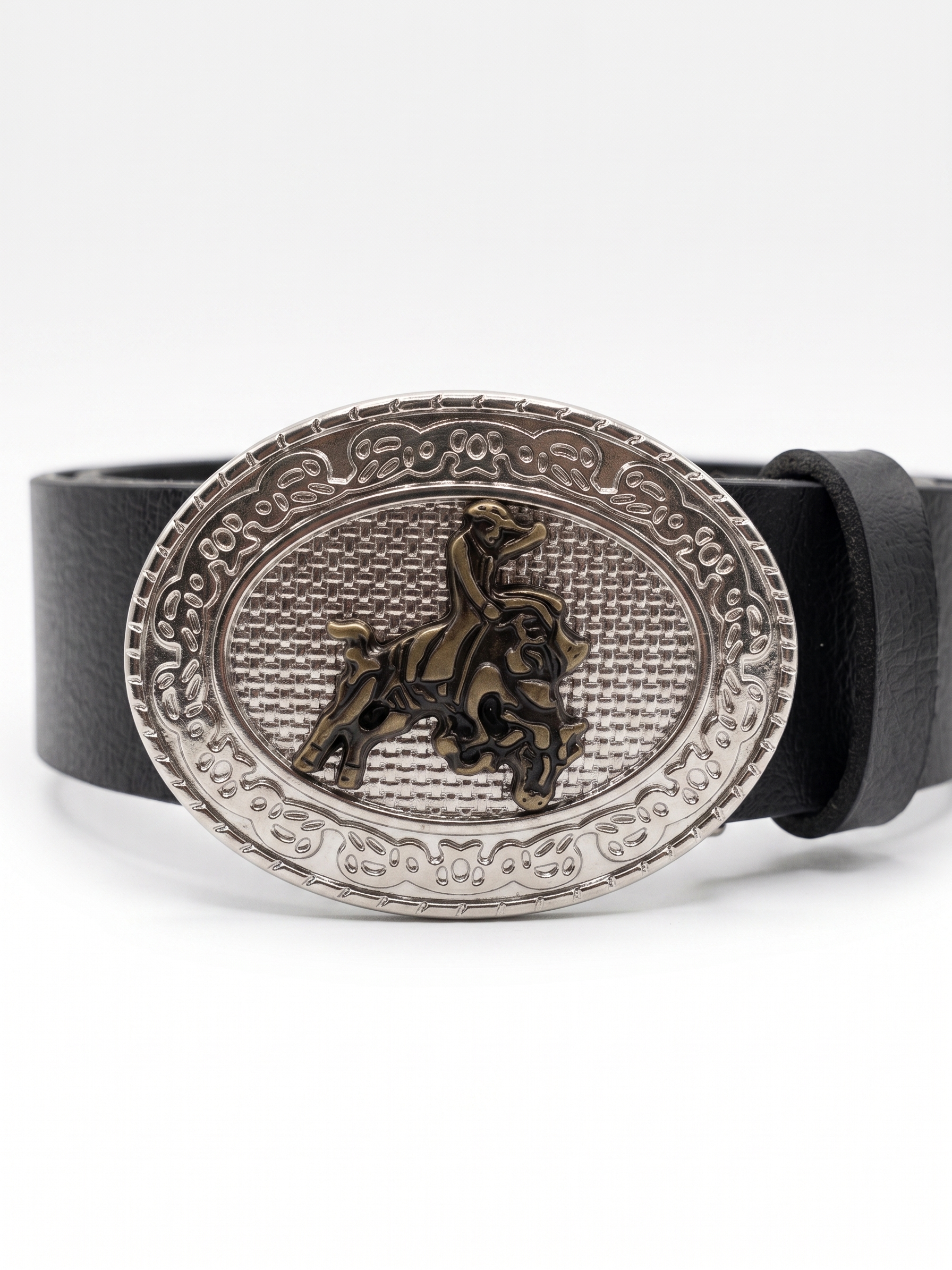 Cinto Feminino de Couro Preto com Fivela Country  - Estilo Rodeio