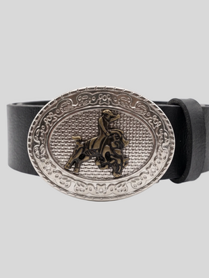 Cinto Feminino de Couro Preto com Fivela Country  - Estilo Rodeio