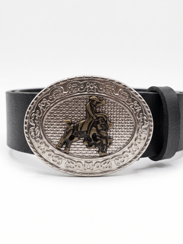 Cinto Feminino de Couro Preto com Fivela Country  - Estilo Rodeio