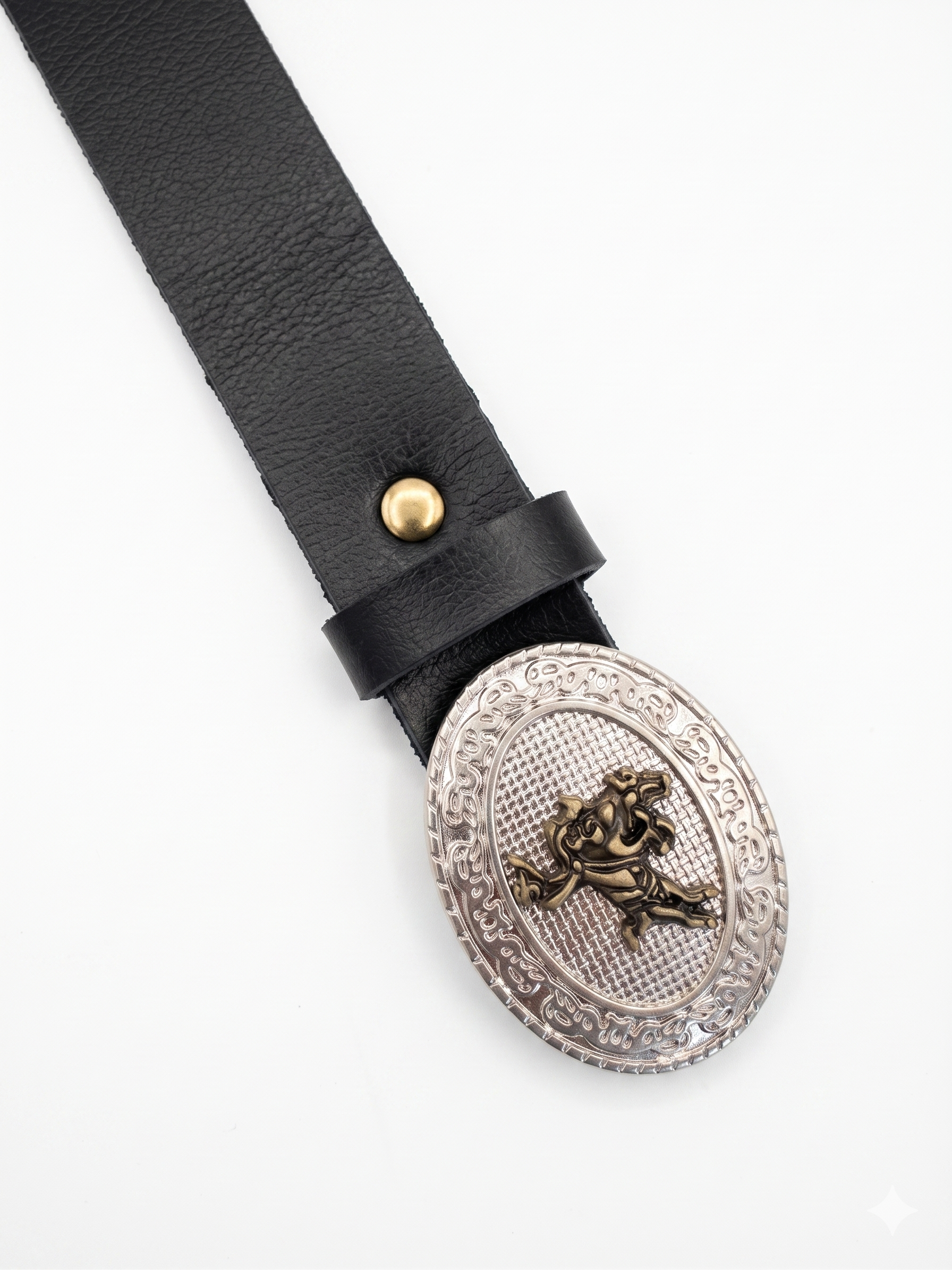 Cinto Feminino de Couro Preto com Fivela Country  - Estilo Rodeio