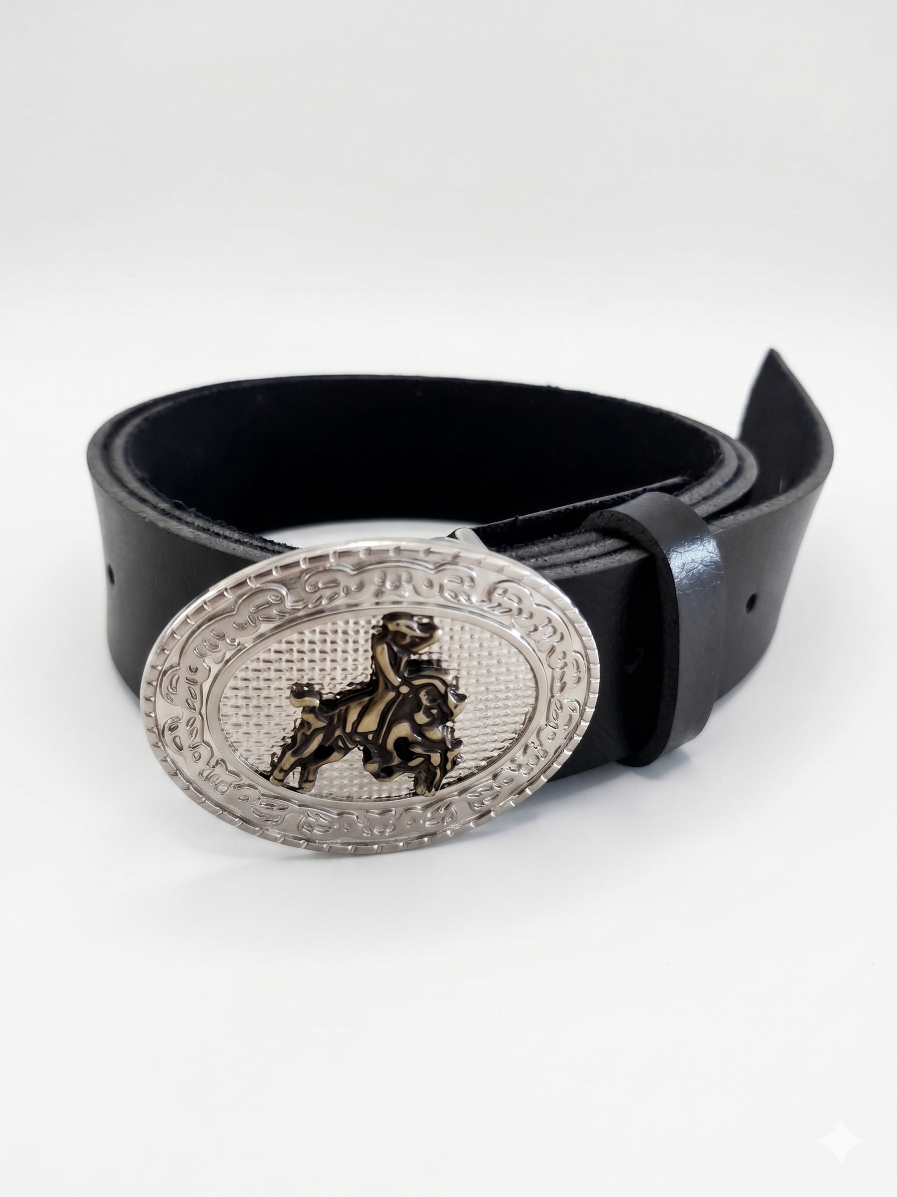 Cinto Feminino de Couro Preto com Fivela Country  - Estilo Rodeio