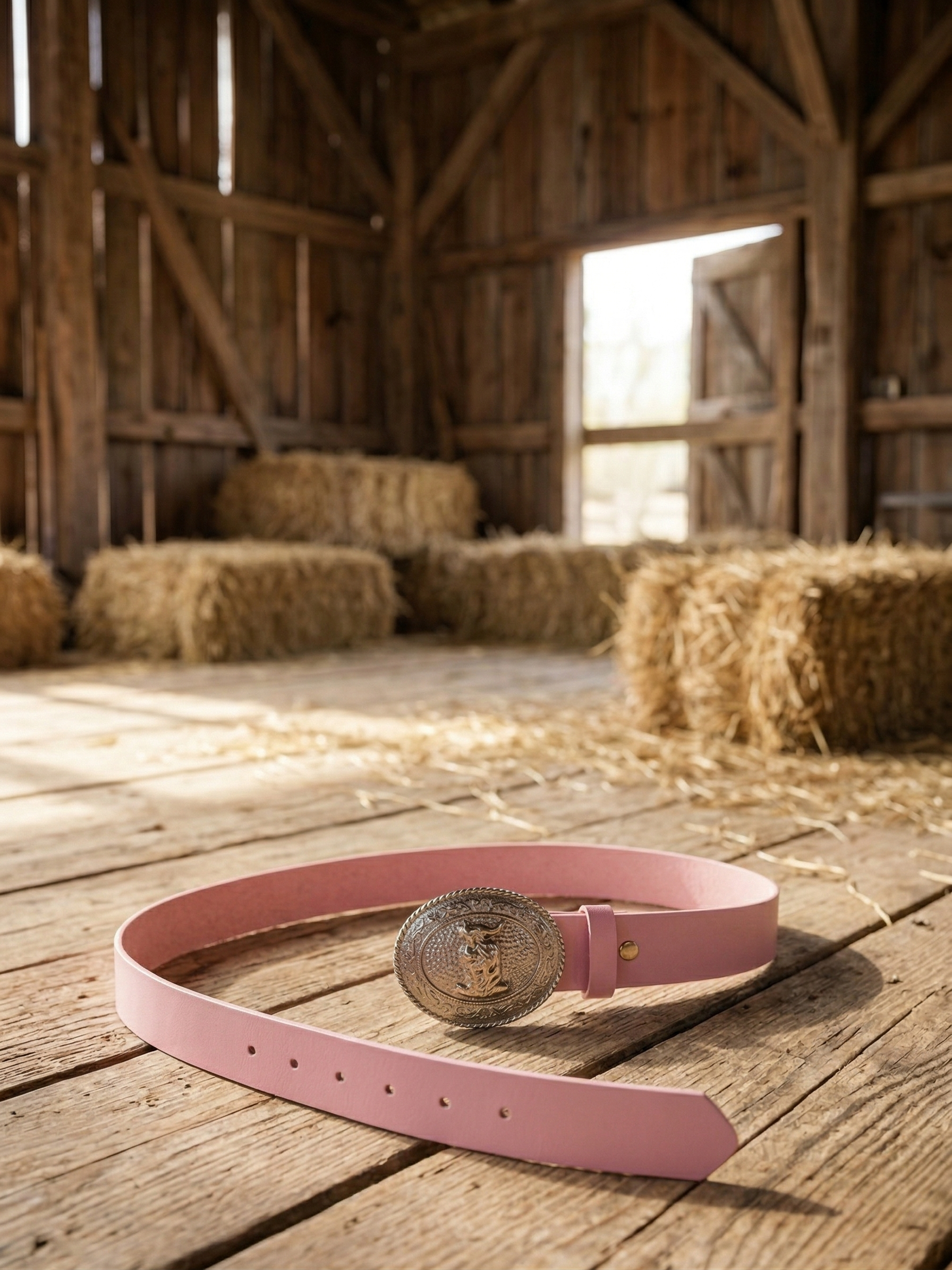 Cinto Country Rosa Feminino com Fivela Oval de Cavalo - Estilo Cowgirl