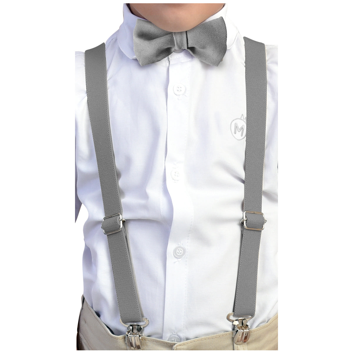 Kit Gravata Borboleta e Suspensório Infantil Tons Neutros