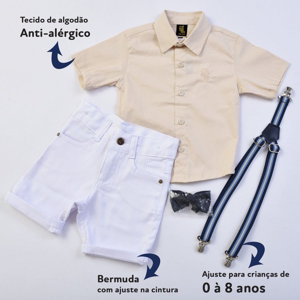 Roupa Social Infantil Masculino Camisa+ Bermuda +susp + Grav P ao 8 anos (Atacado)