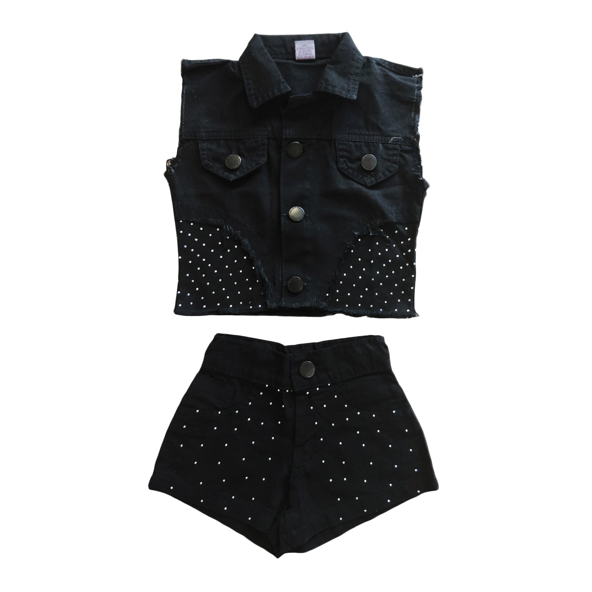 Conjunto Jeans Infantil Menina  Colete e Short Brilho Luxo