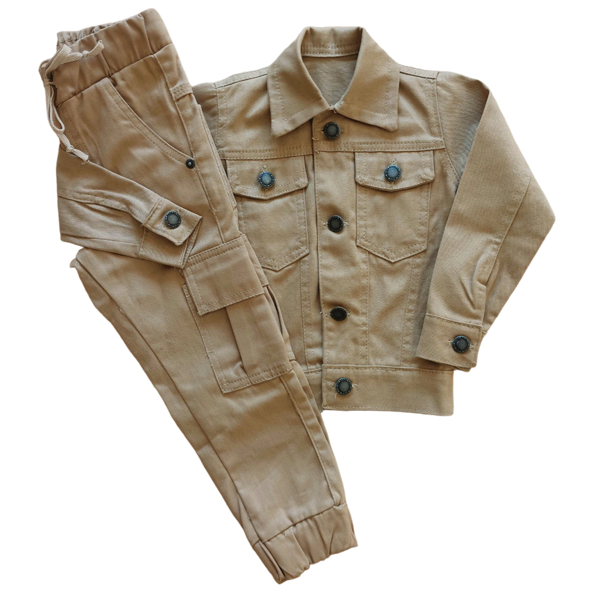 Conjunto com 2 Peças Jaqueta Sarja E Calça Cargo Menino Estiloso 1 ao 8 anos (Atacado)