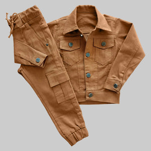 Conjunto com 2 Peças Jaqueta Sarja E Calça Cargo Menino Estiloso 1 ao 8 anos