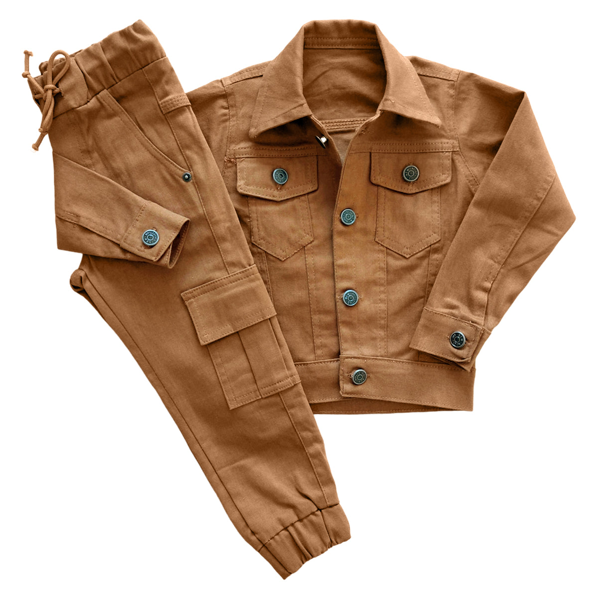 Conjunto com 2 Peças Jaqueta Sarja E Calça Cargo Menino Estiloso 1 ao 8 anos (Atacado)