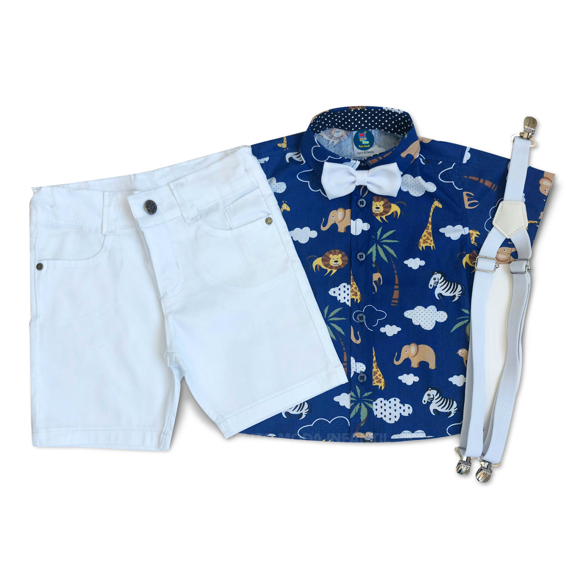 Conjunto Social Safari Infantil Menino Festa Aniversário - Azul (Atacado)