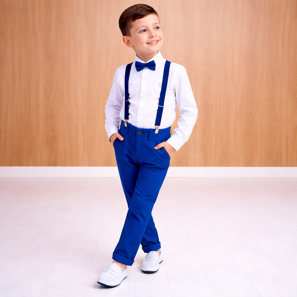 Conjunto Manga longa Azul Royal Apresentação 1 ao 12 anos