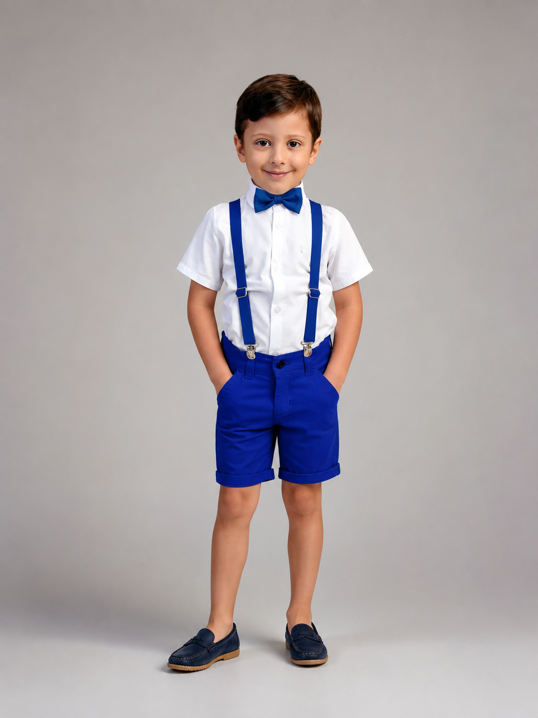 Conjunto Social Infantil Menino – Branco e Azul Royal | Bermuda