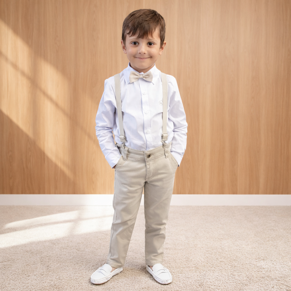 Conjunto Social Infantil Bege Batizado P ao 16 anos