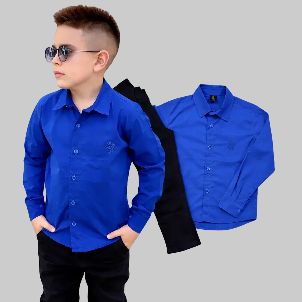 Conjunto Camisa Azul Royal Calça Infantil P ao 8 anos