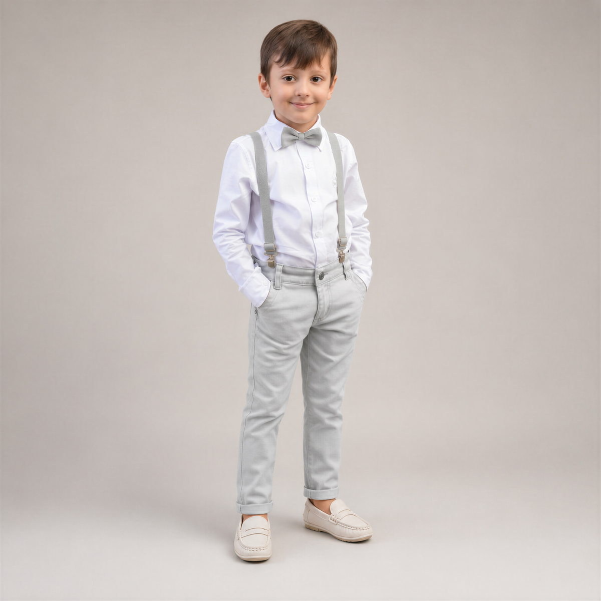 Conjunto Pajem Cinza Manga Longa Gravata Infantil – cor Cinza