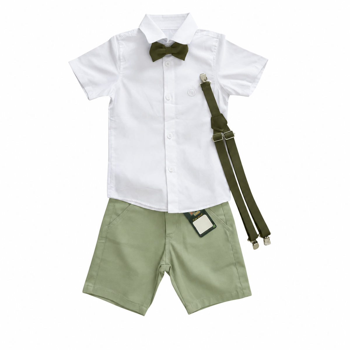 Conjunto Infantil Masculino Social Verde Oliva com Bermuda e Suspensório – foto 2