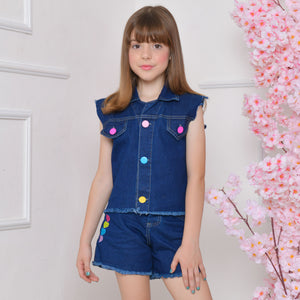 Colete Feminino Jeans Estiloso 2 ao 8 anos