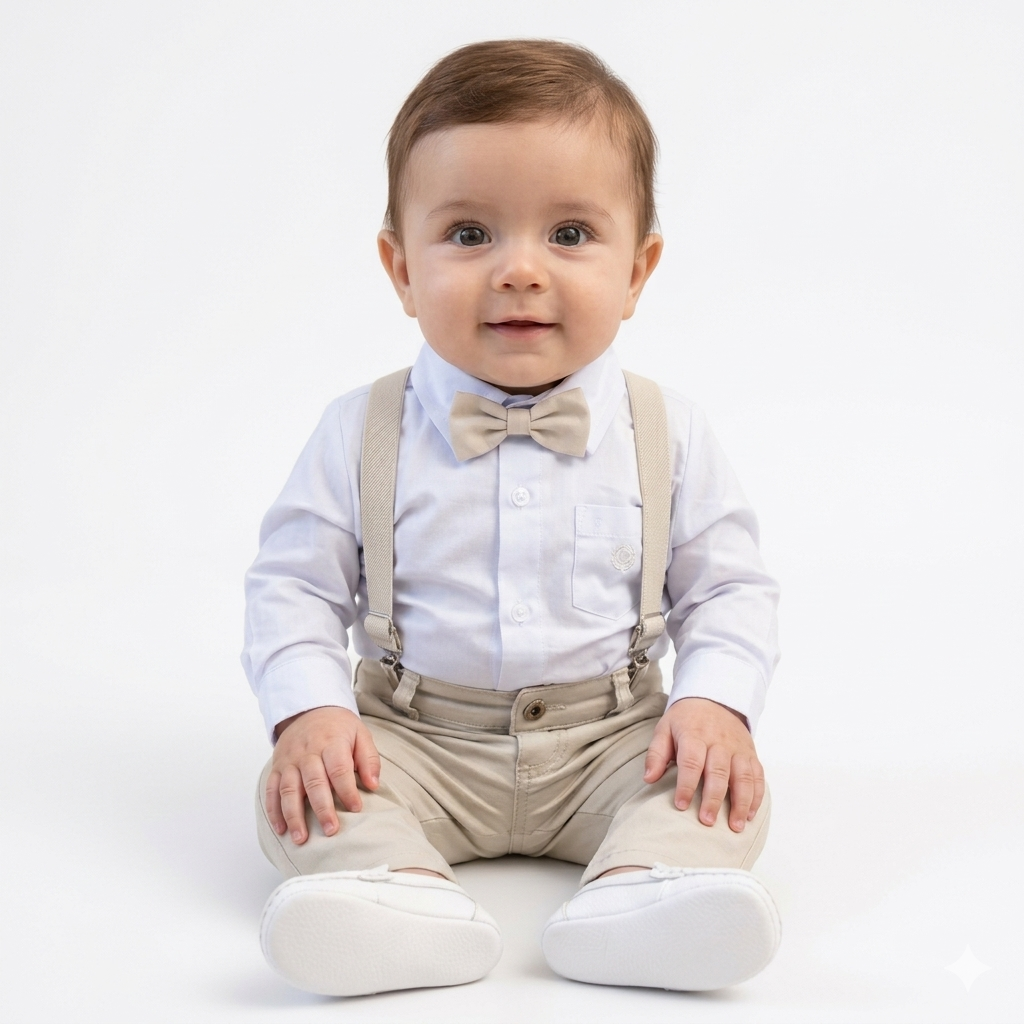 Conjunto Social Infantil Bege Batizado P ao 16 anos