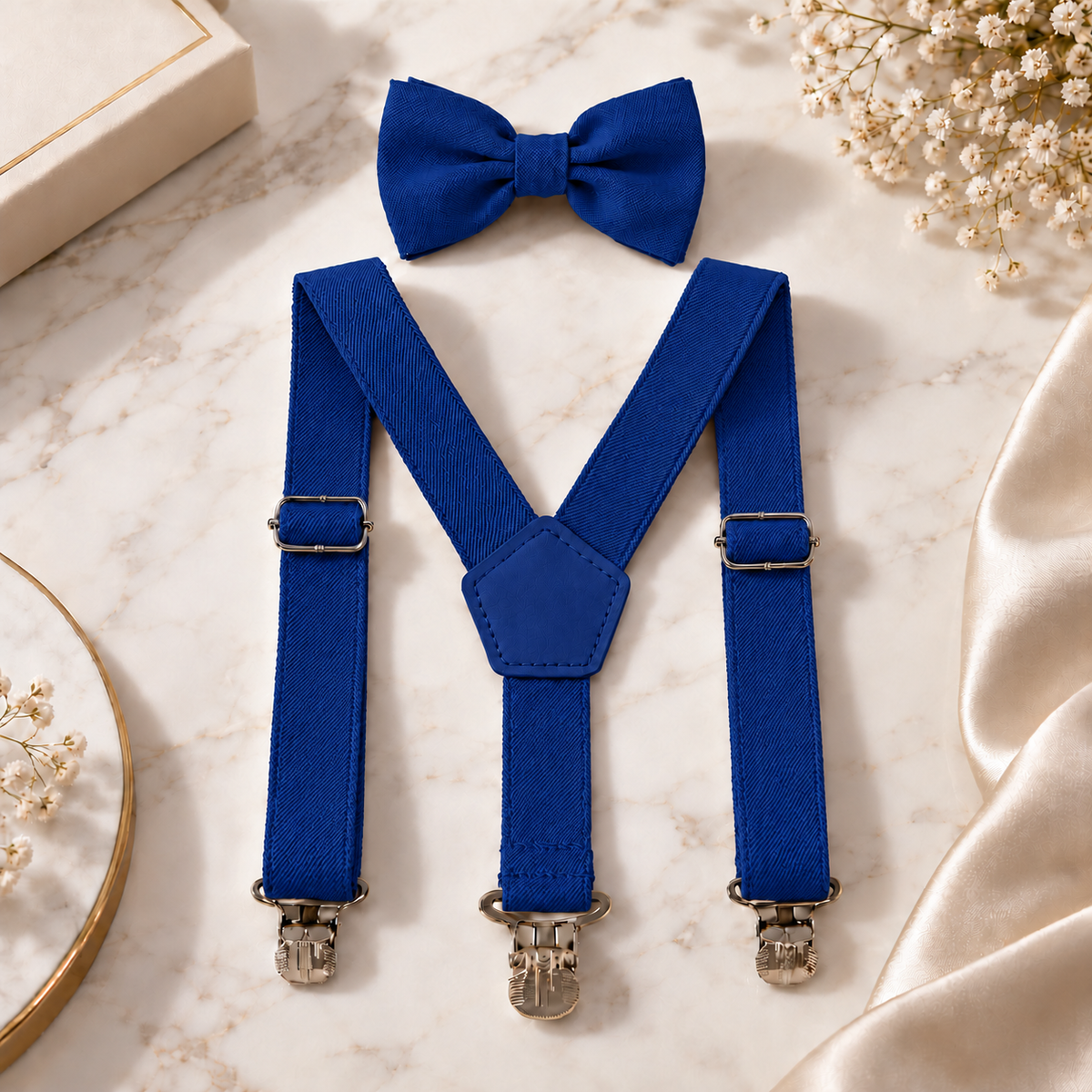 Kit Gravata Borboleta e Suspensório Juvenil Tons Azuis – cor Azul Royal