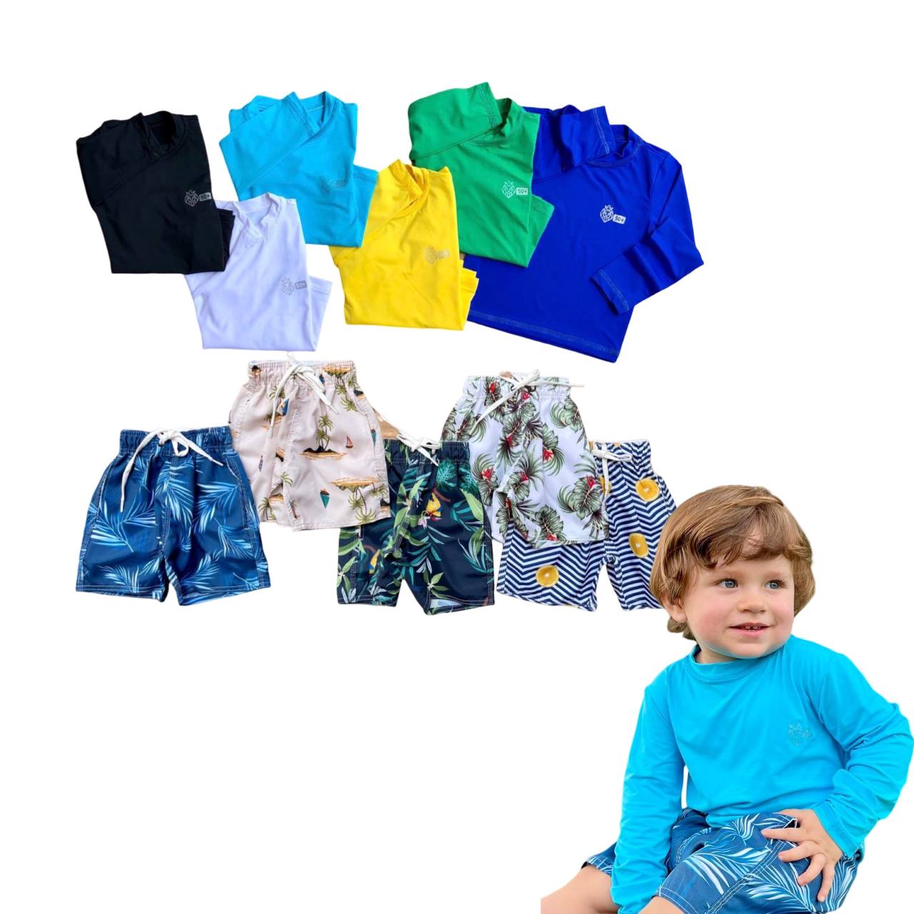 Conjunto Verão Infantil Moda Praia Piscina Proteção Uv50+ (Atacado)