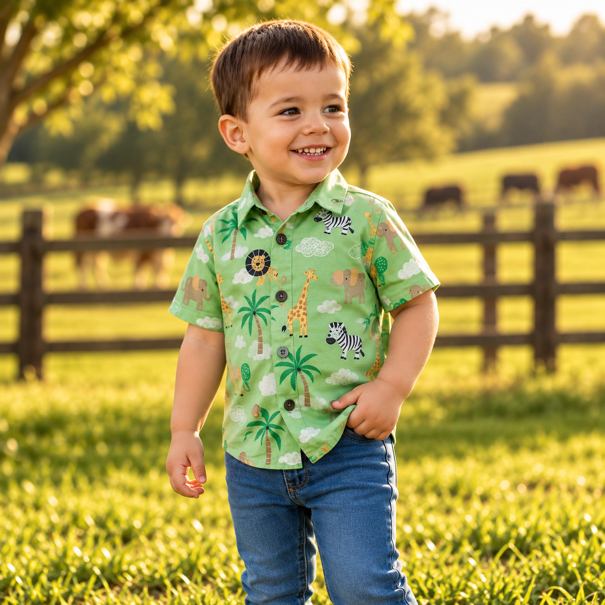Camisa Social Infantil Safari Arca de Noé Zoológico Fazendinha Mesversário Aniversário Menino