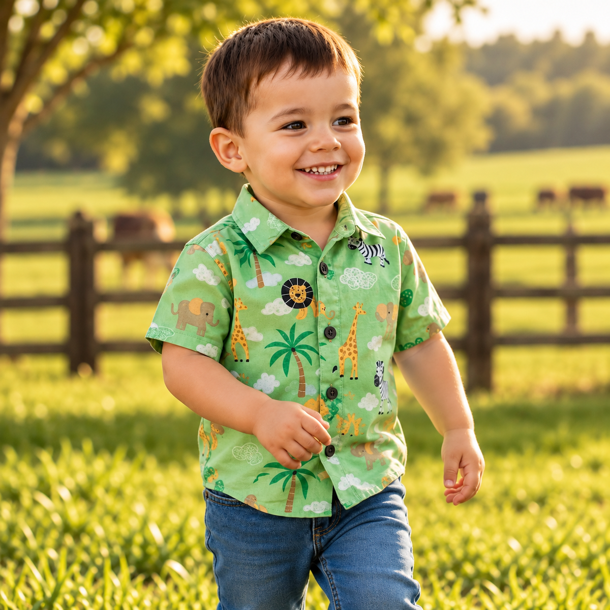 Camisa Social Infantil Safari Arca de Noé Zoológico Fazendinha Mesversário Aniversário Menino