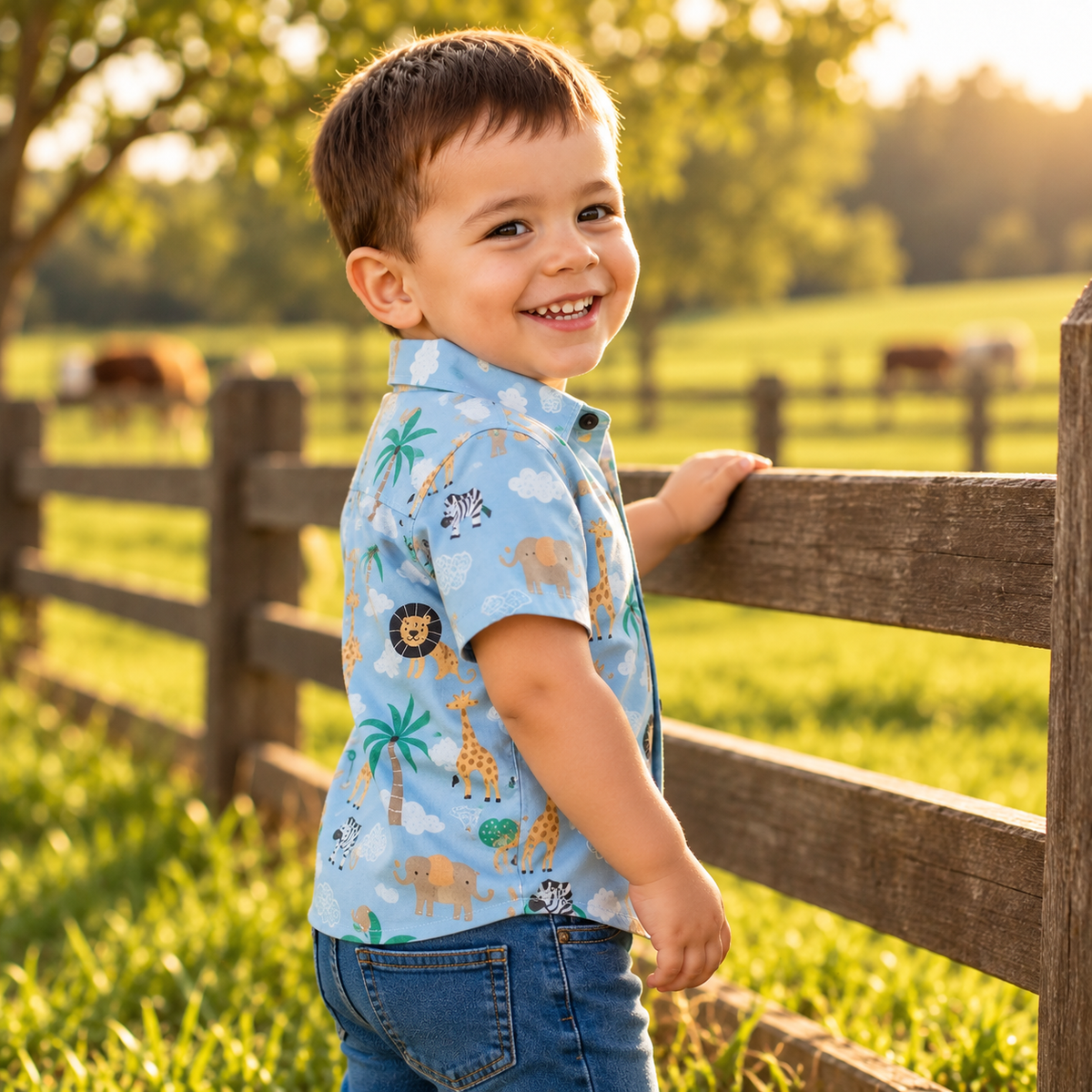 Camisa Social Infantil Safari Arca de Noé Zoológico Fazendinha Mesversário Aniversário Menino