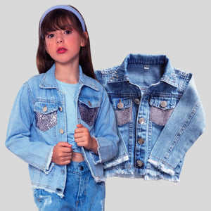 Jaqueta Boiadeira Jeans Feminina com Brilho